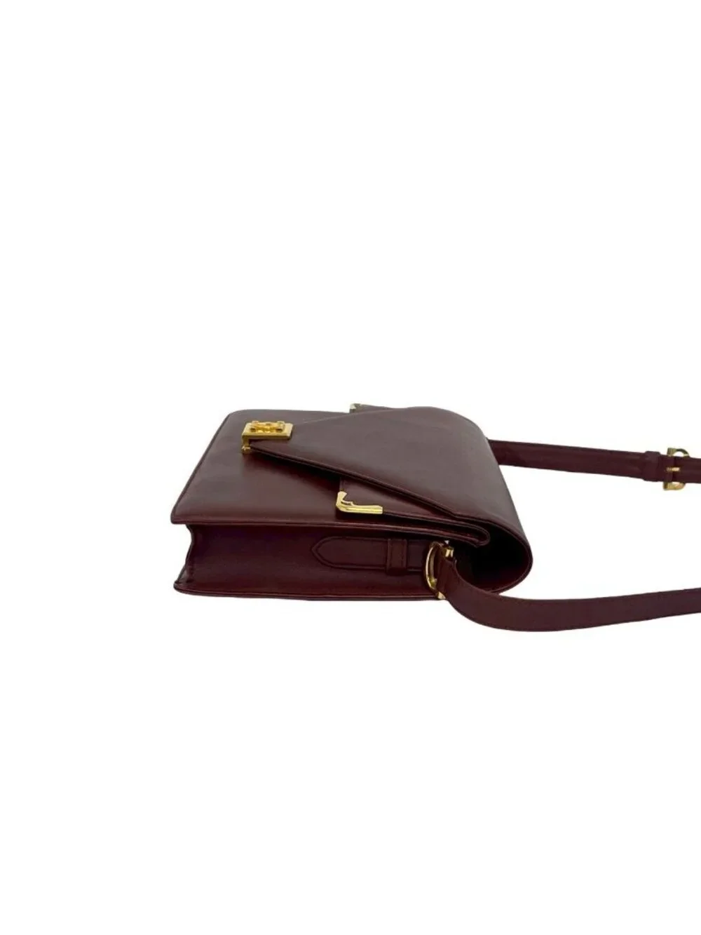 Cartier Must Line Leather Shoulder Bag Pochette Crossbody Wine Red Bordeaux